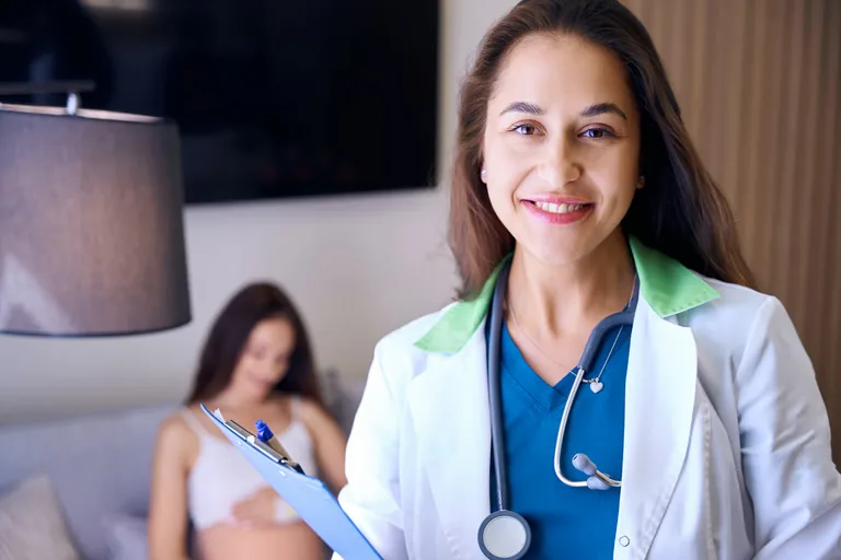 Clinician with a patient in an examination room